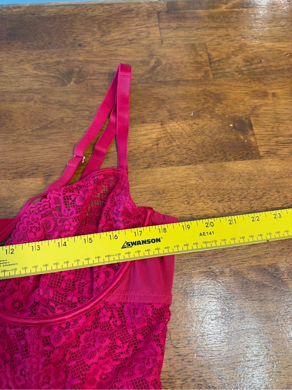 Adore Me Babydoll Lingerie Top Plus Size 3X Red Hot Pink Sheer Mesh Lace Cutout - Picture 3 of 12